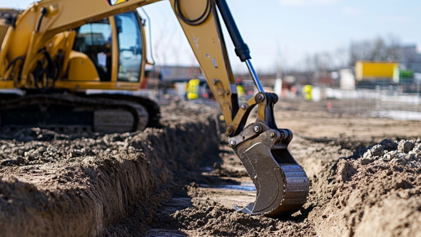 Grävmaskin gräver i jord